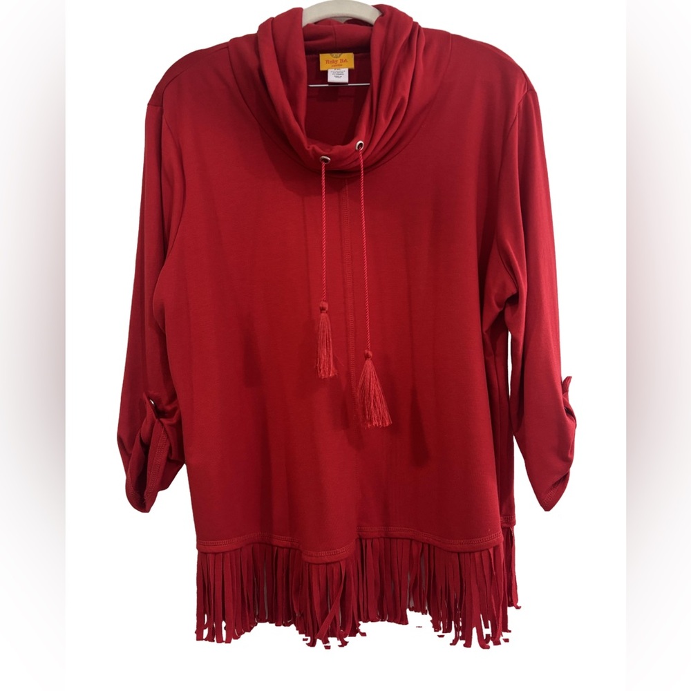 Ruby Rd. Women's Red Fringe Top PXL